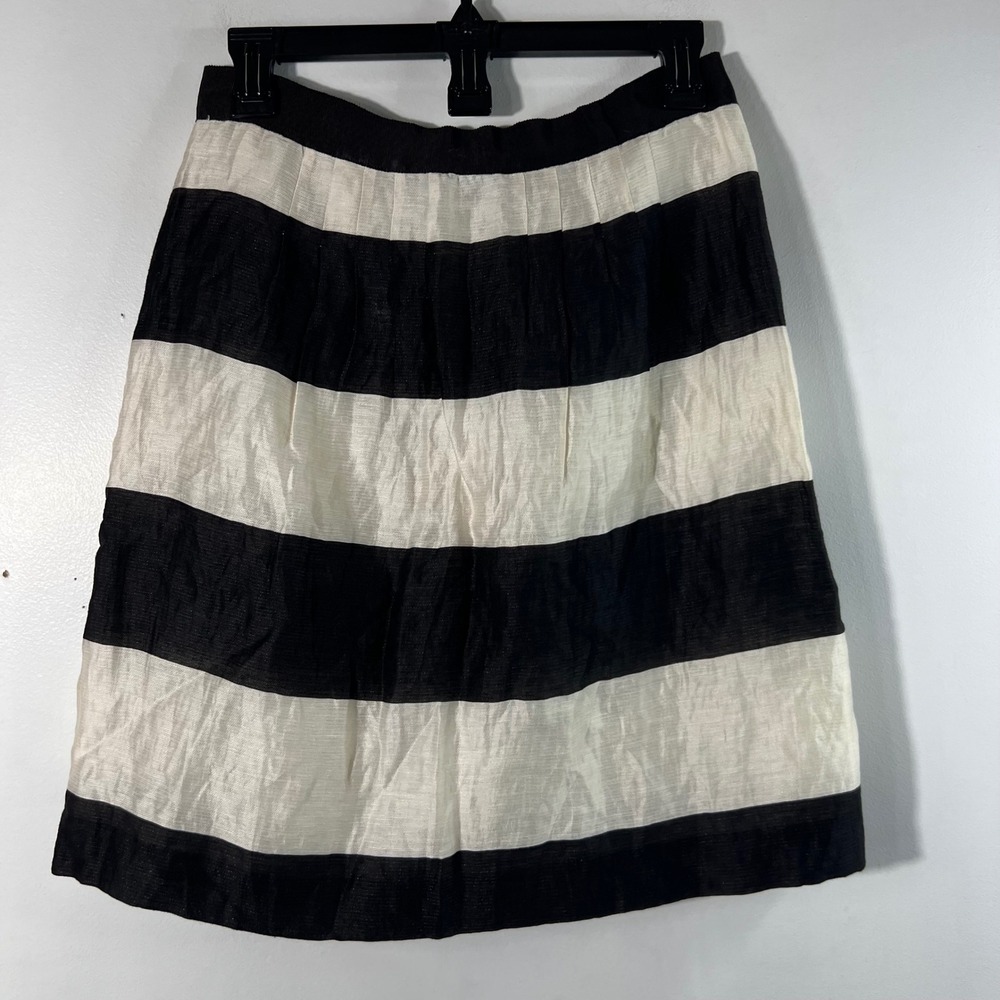 Womens Loft Linen Blend Striped Skirt‎ Lined White Black 0 NWT